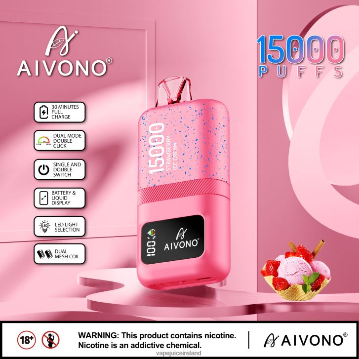 Vape Ireland - Aivono AIM magic 15000 Strawberry Ice Cream 6HX0T666